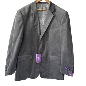 Vinci‎ Super 150's Gray Velvet Blazer Jacket, Designed in Italy, Men's 2XL Luxe